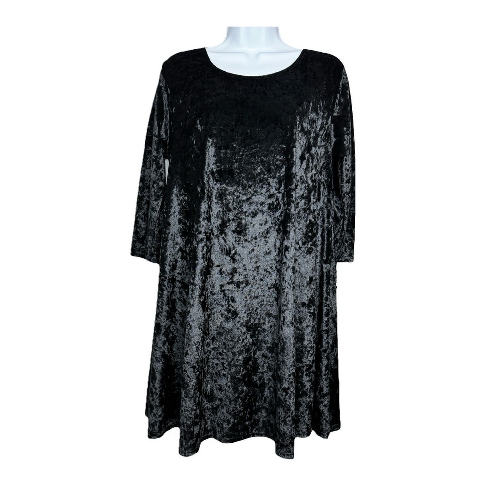 Rolla Coster Black Crushed Velvet Dress L Swing Gothic‎ 90s Dark Fairy Romantic